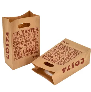 Cetak Logo kustom grosir tas kertas Kraft cokelat putih belanja dengan tas pegangan, tas kemasan roti