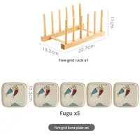 Handbemaltes Niedliches Motiv-Keramik-Tellerset, Quadratische Snackteller mit Katzen- und Koi-Fisch-Designs für den Hausgebrauch
