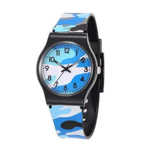 New digital cheap wholesale quartz watch plastic camo Student boy little blue PVC watches for kids