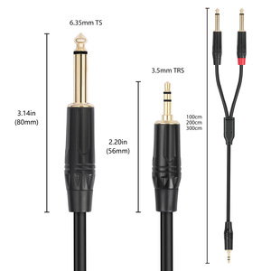 <span class=keywords><strong>Cable</strong></span> Adaptador Divisor de Audio en Y, de 3.5mm Estéreo <span class=keywords><strong>Macho</strong></span> a <span class=keywords><strong>Doble</strong></span> Conector de 6.35mm <span class=keywords><strong>Macho</strong></span> - Product Image 3