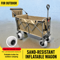 Chariot de plage pliable pour pique-nique avec roues gonflables, poignée télescopique en acier carbone, 111x61x121cm, OEM/ODM, extérieur