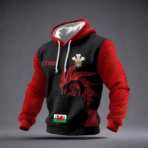 Sweat-shirt à capuche pour homme, impression par sublimation, motif dragon rouge, respirant, en polyester tricoté, 2025 - Product Image 1