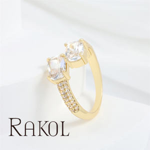 RAKOL RP5446 Anillo de mujer de circón abierto Ajustable exquisito chapado en oro rosa con inserto en miniatura 3A - Product Image 2