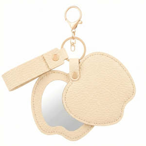 Apple-Shaped <b>Compact</b> <b>Mirror</b> Keychain Litchi Grain Pu Leather Double-Sided Swivel Folding Travel Makeup <b>Mirror</b> 3X Magnification - Product Image 6
