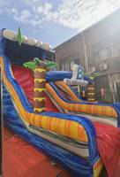 Toboggan aquatique gonflable commercial en PVC grand format avec piscine, motif palmier, pour usage commercial
