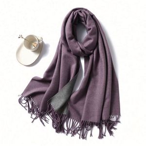 Chales Largos de Cachemira de Color Sólido para Mujer, Gruesos y Cálidos para Invierno, con Borlas, Bufanda de Doble Cara de Dos Colores para Exteriores - Product Image 2