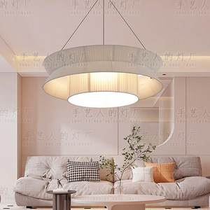 Lustre de salon de style français 80cm 100cm, suspension LED ronde tricolore en tissu, lampe artistique chaleureuse pour la décoration intérieure - Product Image 2