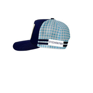 หมวกเบสบอลติดด้านหลังแบบตาข่ายพิมพ์ลาย5แผงโลโก้แผ่นหนังออกแบบได้ตามต้องการ - Product Image 3