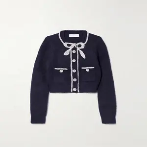 Produsen pakaian rajut Sweater Pullover wanita desainer rajut lengan panjang leher bulat musim gugur musim dingin kustom