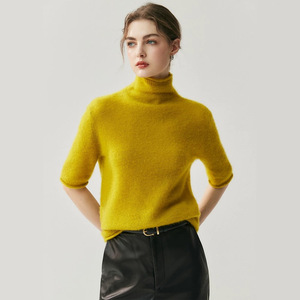 Nuova <span class=keywords><strong>Maglia</strong></span> Coreana Autunnale da <span class=keywords><strong>Donna</strong></span> a Collo Alto a Mezza Manica in <span class=keywords><strong>Seta</strong></span> Cashmere Antirughe, Sottile e Lavorata a <span class=keywords><strong>Maglia</strong></span>, Maglietta Base - Product Image 4