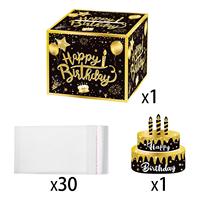 Boîte à argent de luxe noire et or, 3D DIY, imprimée UV 4 couleurs, en papier couché mat laminé, pour cartes de vœux de fête d'anniversaire avec tirage d'argent