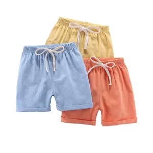 Kids Toddler Little Boy Girl Cotton Linen Summer Shorts Solid Color Casual Pants with Drawstring