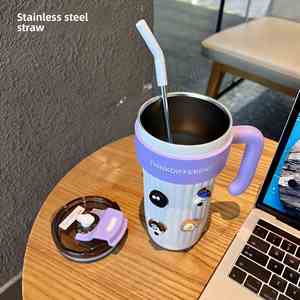 Hot Travel Large-Capacity Straw Water Cup 316 Stainless Steel Water <b>Bottle</b> with Lid Tumbler with Handle and Straw - Product Image 2
