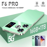 Teléfono Inteligente F6 Pro con Gran Memoria, Cámara de 108MP, 5G LTE, Octa Core, 1TB de Almacenamiento, Pantalla LCD 2K, Carga Rápida de 60W, Doble SIM, Android 14