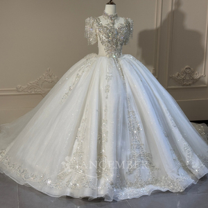 Vestido de Novia de Lujo Xs309 con Bordado Parisino, Cuello Alto con Cuentas de Cristal, Vestido de Gala con Diseño de la Torre Eiffel, Hecho a Medida por Jancember - Product Image 3