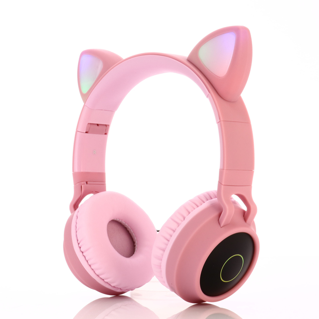 Wholesale Newest BT 5.0 Kids Cartoon Headphones for Girl Cute Cat Ear Wireless Headphone with Microphone LED Light