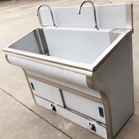 Évier de lavage autoportant en acier inoxydable 304, lavabo multi-personnes pour hôpitaux avec capteur automatique ou pédale