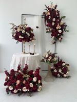 Set Bunga Bola Pernikahan Buatan dari Sutra Warna Burgundy, Ivory, Champagne, Rose, dan Eucalyptus untuk Dekorasi Latar Belakang Upacara