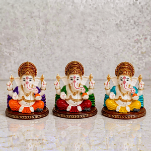 Statue de Ganesh Mukut multicolore artisanale Nirmala |   Idole du Dieu Ganesha Traditionnelle Faite à la Main en Résine Colorée |   Religieux indien - Product Image 1