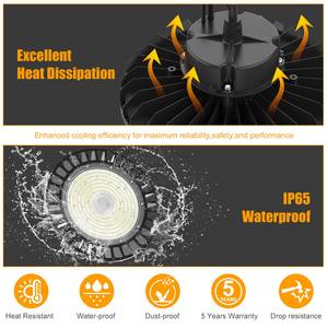 Lámpara LED UFO High Bay de 150W/200W, Regulable 0-10V, Cable de 10', con Enchufe Americano, Gancho para Colgar y Cuerda de Seguridad para Almacén, Fábrica, Granero, Tienda - Product Image 6