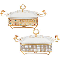 Chauffe-plat de luxe à cadre en métal doré, récipient de chauffage d'aliments pour buffet de fête de mariage, chauffe-plat en céramique chauffé à l'alcool