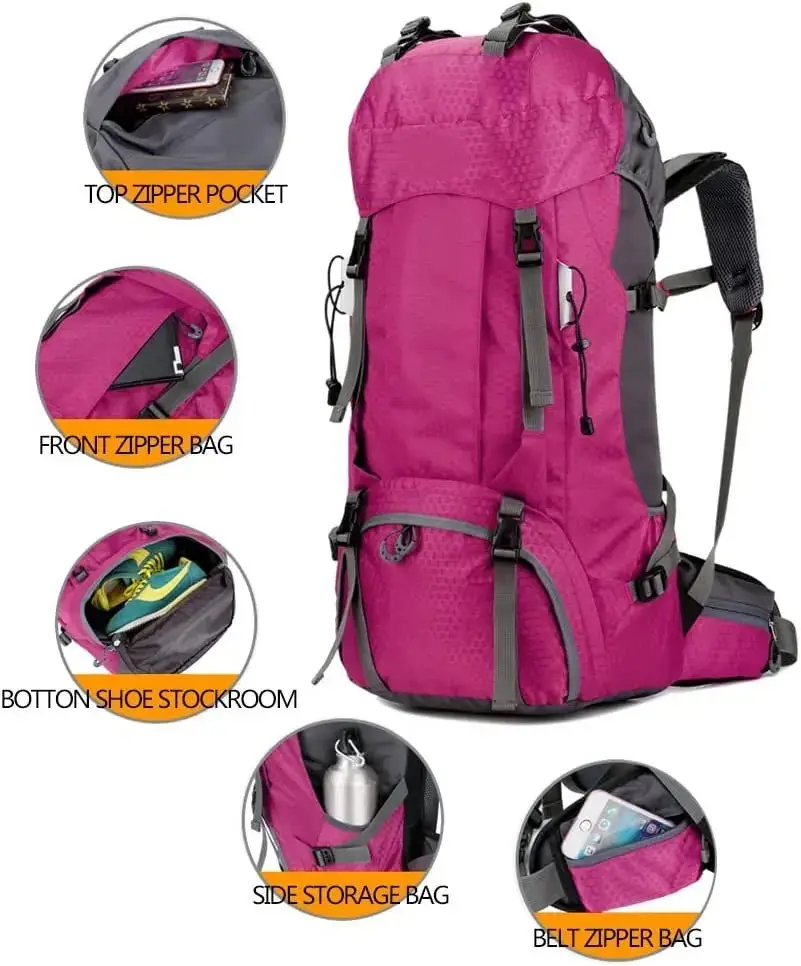 Sac à dos voyage randonnée 60L camping randonnée sac à dos pour les voyages en plein air, sac de randonnée durable pour les femmes sac à dos de sport décontracté