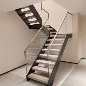 Escalier intérieur moderne en forme de <span class=keywords><strong>L</strong></span> Escalier en bois avec garde-corps en verre sans cadre - Product Image 4