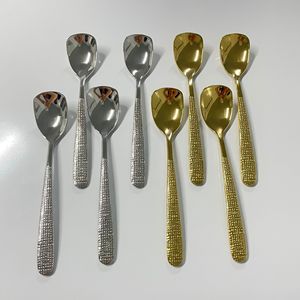 Elegante Cuchara de Café de Acero Inoxidable 304 Martillado, Cuchara de Postre Engrosada para Helado, Cuchara Plana - Product Image 1