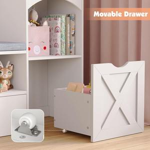 Étagère à livres pour enfants, coin lecture, rangement pour jouets, étagère de rangement avec coussin de siège, lumières LED et tiroirs mobiles pour salle de jeux - Product Image 2