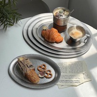 Ensemble d'assiettes ovales vintage en acier inoxydable pour desserts, dîners, pâtes, café, pâtisseries, avec plateaux de service plats pour la maison et la cuisine