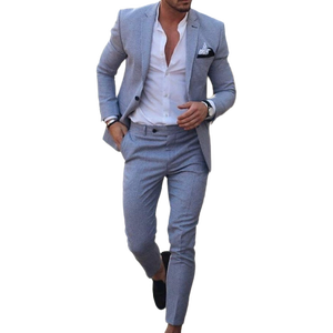 Ismarlama 2-Piece bej keten pamuk smokin tek göğüslü ceket v yaka yaz parti iş resmi takım elbiseler erkekler balo yaz - Product Image 3