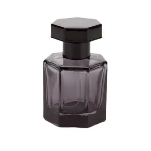 定制透明香水瓶六角玻璃香水瓶100毫升，带黑色zamac帽