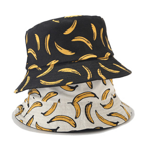 Insignia de verano Negro <span class=keywords><strong>Banana</strong></span> Azul Blanco Estampado de doble cara Desgaste Protector solar Pescador Sombrero de cubo - Product Image 1
