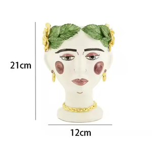 Jarrón de cerámica siciliano italiano hecho a mano, jarrón de flores con cabeza de señora esmaltada bonita para decoración del hogar, forma personalizada - Product Image 3