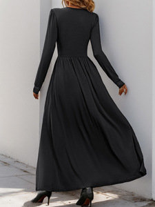 Abito da donna elegante Casual da festa di media lunghezza per la primavera e l'autunno, abito Sexy a <span class=keywords><strong>maniche</strong></span> <span class=keywords><strong>lunghe</strong></span> a V in tinta unita - Product Image 3