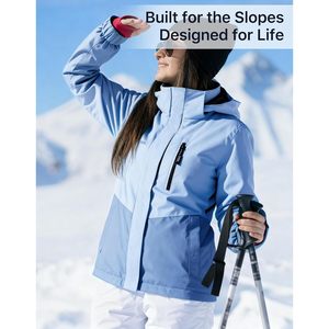 FOXA Women's Waterproof <b>Ski</b> Jacket Fleece Lined Warm Winter Snow Coat Windproof Hooded Raincoat Blue 3XL - Product Image 3