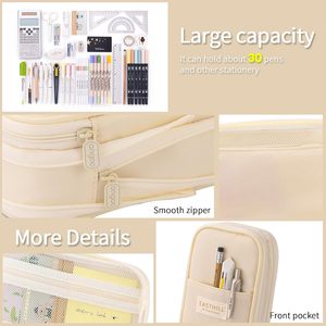 Estuche de tela con cremallera de gran capacidad para lápices, para chicas adolescentes, uso escolar y de oficina, color crema - Product Image 5