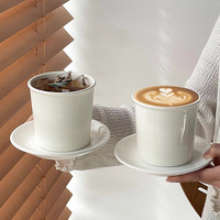 Tasse en papier simple Design poterie Latte tasse à expresso avec soucoupe tasse à café en céramique blanc pur mat