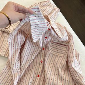 Conjunto de Pijama de Manga Larga a Rayas Estilo Francés para Mujer, para Primavera y Otoño, Ropa Casual Delgada, Suministro ODM - Product Image 6