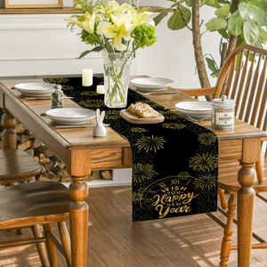 Nuovo Runner da Tavola Natalizio Nero e Oro, Decorazione per Casa e Feste, <span class=keywords><strong>Cucina</strong></span>, Felice Anno Nuovo - Product Image 4