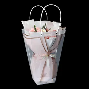 flower carrier bag clear PVC PET PP plastic bag for flower folding bag for girls flower