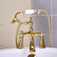 Robinet de bain en laiton antique à deux poignées, style rétro, mitigeur de baignoire mural - Ensemble douche