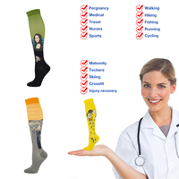 Chaussettes personnalisées adulte heureux peinture à l'huile criant Mona Lisa sourire Hip Hop soins infirmiers chaussettes de Compression nouveauté drôle chaussettes de Compression