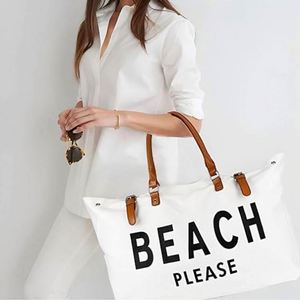 Custom Logo Travel Storage Bag <b>Extra</b> <b>Large</b> Canvas Beach Tote Bag With Vegan Leather Handle - Product Image 6