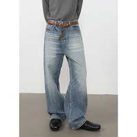 Pantalon décontracté pour homme en denim, coupe droite et large, tendance, haut de gamme, délavé, polyvalent