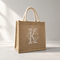 Borsa Tote in Juta Naturale Personalizzabile con Logo, Riutilizzabile, con Manici in Cotone per Confezioni Regalo e Vendita al Dettaglio