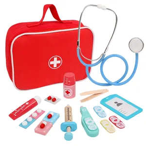 amusing Educational Doctor Set Red cloth bag Pretend Play wooden Little Doctor Toys Pretend Play for Girls Boys