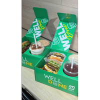 Maßgefertigte QSR Takeaway Einweg-Verpackung für Smash Hamburger Burger Combo mit Getränkehalter Pommes Frites Gebratenes Hähnchen Fast-Food-Verpackung