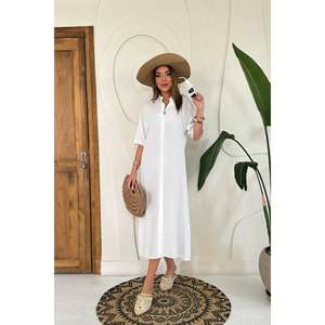 Vestido Corto de Lino Blanco al por Mayor, Estilo Vintage Elegante, Diseño Personalizado, Casual para el Día, Tallas XS a 6XL, con Volantes Altos para Primavera - Product Image 4