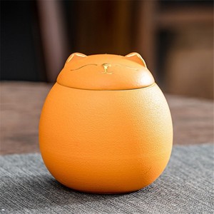 MSH Boîte à thé en céramique mate en forme de chat mignon avec détails dorés, petit pot de rangement hermétique pour thé en vrac et épices - Product Image 2
